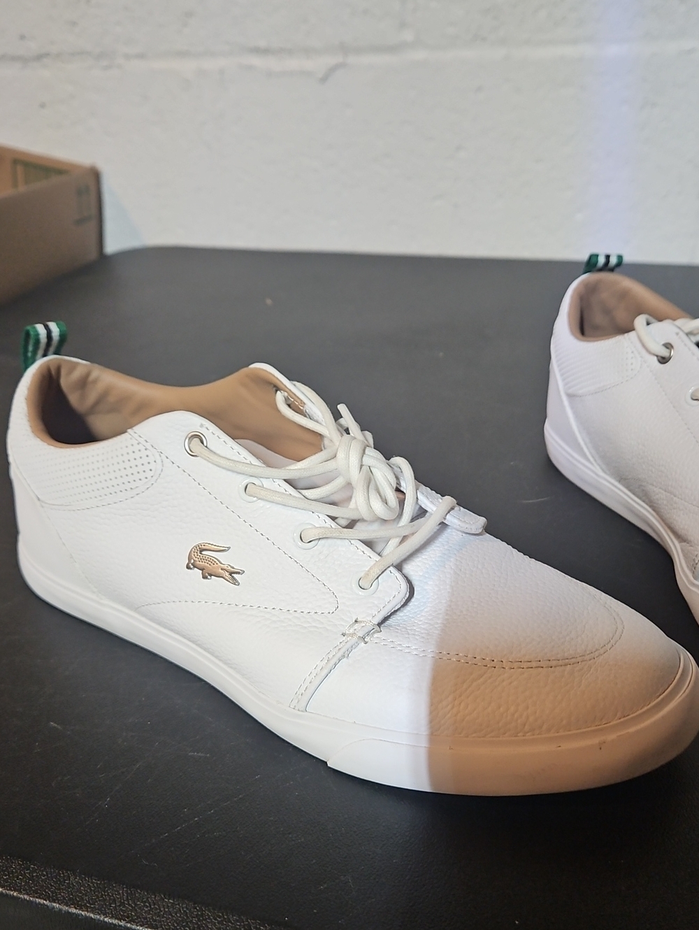 Lacoste White Men's Low-Top Leather Sneakers with Gold Logo